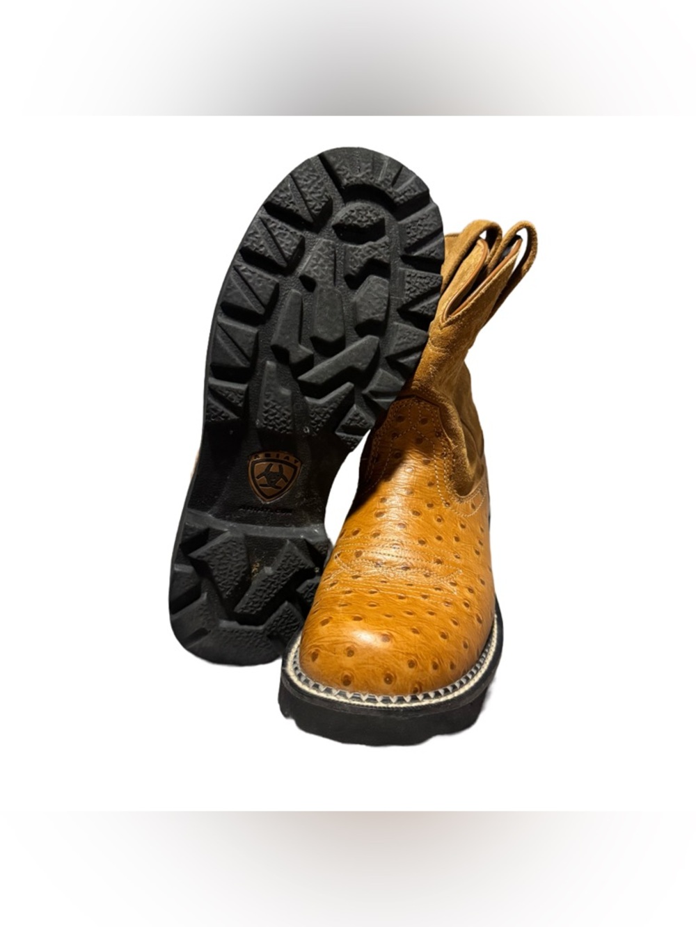 Ariat Fatbaby Cowgirl Boots Women's Leather Pull On Ostrich Print Western Size 8 - Picture 6 of 7